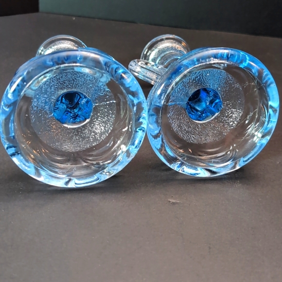 Vintage Pair of Bagley Rutland Blue Glass Candlesticks - Picture 5 of 7